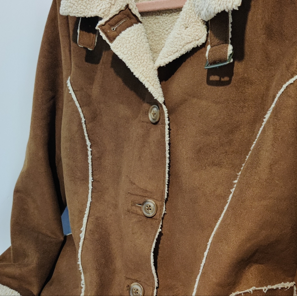 Old Navy Faux Suede & Sherpa Coat, Chestnut, Women's LG - Picture 5 of 8